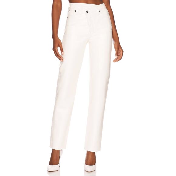 AGOLDE White Recycled Leather Criss Cross Straight SIZE 27 Designer 5 Pocket NEW - Picture 1 of 10